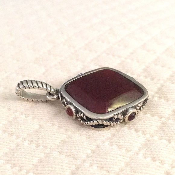 BARSE Sterling Silver Rope Embellished Red Carnelian Pendant - Picture 6 of 11